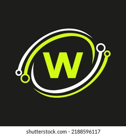 Letter W Technology Logo Combine with Technology Cable Vector Template