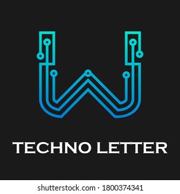 Letter w technology logo template. Technology abstarct dot and gradient blue color. suitable for industry, web, computer, network, app, mobile, medical media, electric, energy etc