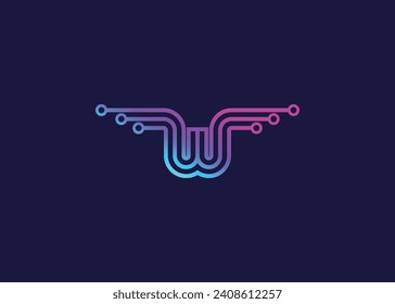 Plantilla de diseño de logotipo de monograma vectorial de la tecnología Carta W. Molécula de la letra W, logotipo del vector de tecnología de ciencia y biología
