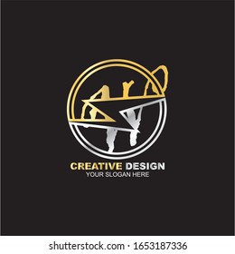 Letter W. Template for creative logo design with circle icon element. vector elegant gold and metal font.