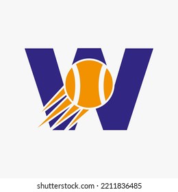 Letter W Tennis Logo Concept With Moving Tennis Ball Icon. Tennis Sports Logotype Symbol Vector Template