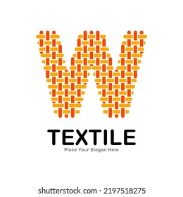 Letra W patrón textil y diseño vectorial de logotipo de costura. Adecuado para negocios, tela textil, nombre inicial, moda, tejido y afiche