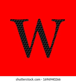 Letter W textured in opaque black metal look editable vector on red background