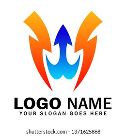 Letter W thunder logo with arrow variation, illustration design symbol for sign, symbol, business identity or company