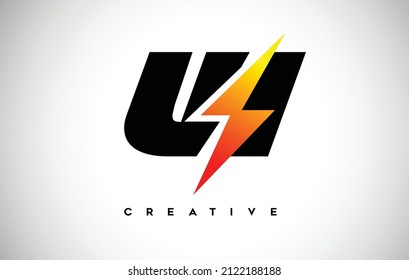 Logo des Buchstaben W mit schwarzem Buchstaben und orangefarbenem Donner. W Lighting Blitz Donunder Blitz Lighting Strike Creative Letter Vector.