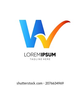 Letter W Tick or Check Mark Logo Design Vector Icon Graphic Emblem Illustration Background Template