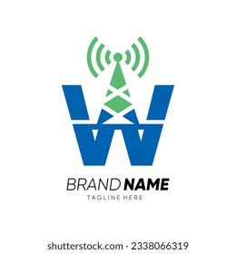 Letter W Tower Signal Logo Design Vector Icon Graphic Emblem Illustration 