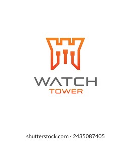 Letter W tower technology logo with modern and minimalist line colorful design