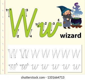 Letter W tracing alphabet worksheets illustration