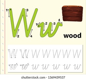 Letter W tracing alphabet worksheets illustration