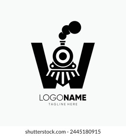 Letter W Train Locomotive Transport Logo Design Vector Icon Graphic Emblem Symbol Illustration