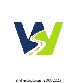Letter W Transportation Logo Based On Road Path Symbol Vector Template