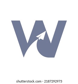 Letter W Travel Logo Combine With Flying Airplane Vector Template. Tourist Logo Element