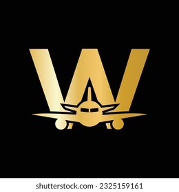 Letter W Travel Logo Concept With Flying Air Plane Symbol