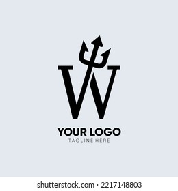 Letter W Trident Logo Design Icon Vector Emblem Graphic Illustration