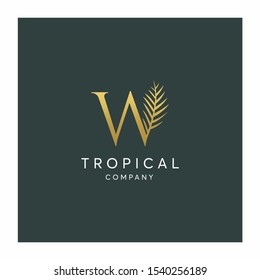 Letter W Tropical Leaf Logo design vector icon