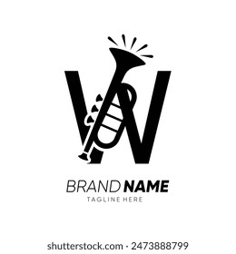 Letter W Trumpet Or Sexophone Logo Design Vector Icon Graphic Emblem Symbol Illustration