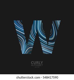 Letter W. Typographic vector element for design. Part of curly textured alphabet with marble or acrylic imitation. Letter W with diffusion lines swirly pattern. Vector illustration