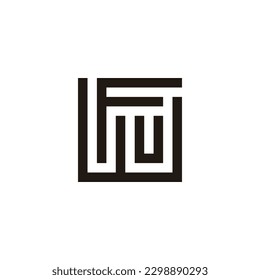 Letter W, U and  F square, unique geometric symbol simple logo vector