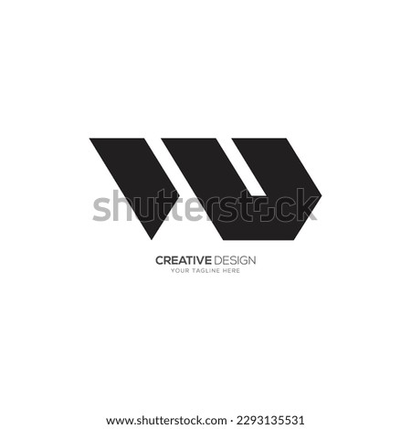 Letter W U or U W modern unique shape black monogram logo