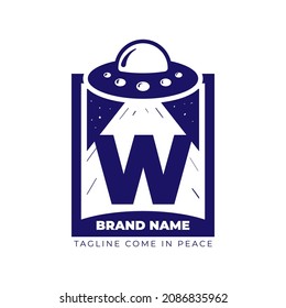 letter W UFO illustration for tee shirt and initial vector logo design