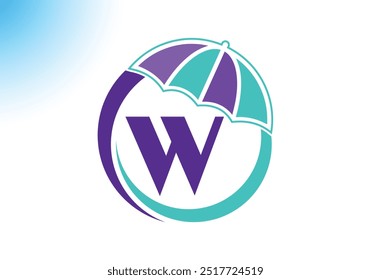 Letter W Umbrella Logo Design Vector Template.