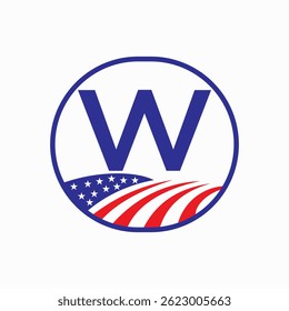 Letter W USA Agriculture Logo Design. Farming Symbol Vector Template