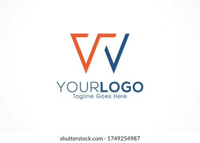 vectores de logotipo de línea plana de letra W y V