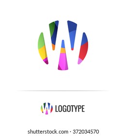 Letter W. Vector colorful alphabet element. Negative space forms a circle. Bright and fresh design letters for children's parties and fun celebrations. Beautiful logo and monogram for businesses.