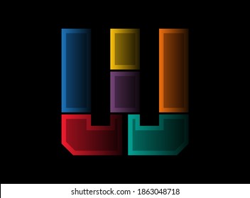 Diseño vectorial de letra W, logotipo de fuente colorido. Diseño multicolor dividido dinámico sobre fondo negro. Para medios sociales, elementos de diseño, afiche creativo, plantilla web    