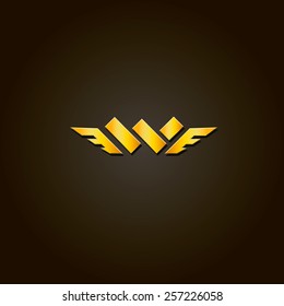 Letter W. Vector gold font. Template  for company logo. Design element or icon.