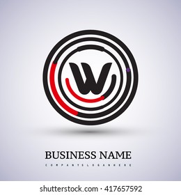 Letter W vector logo symbol in the circle thin line colored black and red. Design for your business or company identity.