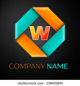 Letter W vector logo symbol in the colorful rhombus on black background. Vector template for your design