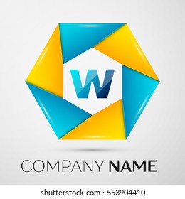 Letter W vector logo symbol in the colorful circle on grey background. Vector template for your design