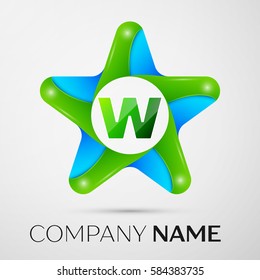 Letter W vector logo symbol in the colorful star on grey background. Vector template for your design