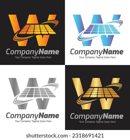 Letter W vector logo template, Colorful Letter W logo, Solar power logo design,  Solar panel logo, Renewable energy, Solar energy brand