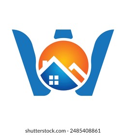 Plantilla del logotipo del Vector de la letra W, logotipo colorido de la letra W, inmobiliario, construcción y diseño del logotipo del Vector de la Plantilla