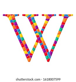 Letter W vector mosaic tiles composition in colors over white background