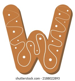 Letter W. Vector set of alphabet holidays ginger cookie isolated on white background. Merry Christmas and Happy New Year. Christmas font