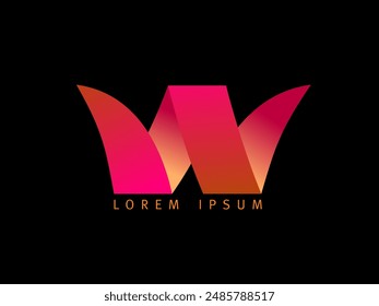 Letter W vector symbol, W shaped ribbon logotype template