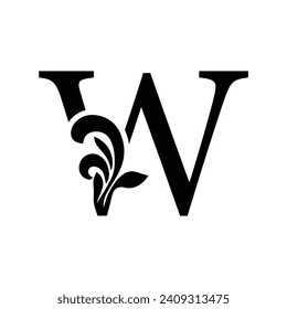 letter W Vintage flower ornament initial letters.  Alphabet. Logo vector 