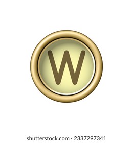 Letter W. Vintage golden typewriter button.
