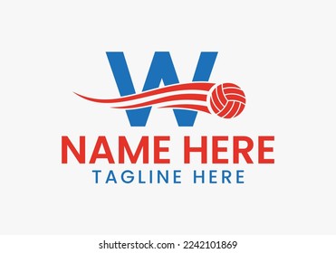 Letter W Volleyball Logo Concept With Moving Volley Ball Icon. Volleyball Sports Logotype