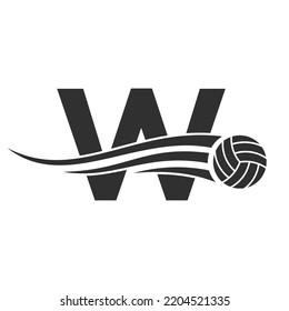 Letter W Volleyball Logo Design For Volley Ball Club Symbol Vector Template. Volleyball Sign Template