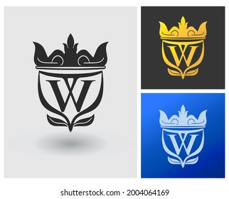 Letter W or VV initial logo monogram luxury elegant template with kingdom crown