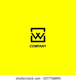 Letter W or VV or VW Logo Design Template, Black Box in Yellow Background, Rectangle Square Logo Concept, Simple and Clean, Strong  Bold