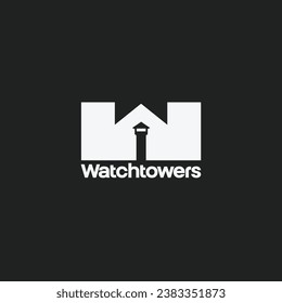 Letter W with watch tower minimal bold logo vector illustration