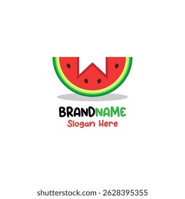 Letter W watermelon slice logo icon. Suitable for food and beverages business related. 