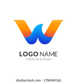 letter w and wave logo concept, modern 3d logo style in gradient blue and yellow color