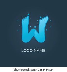 Letter W wave and water logo isolated. Alphabet vector image